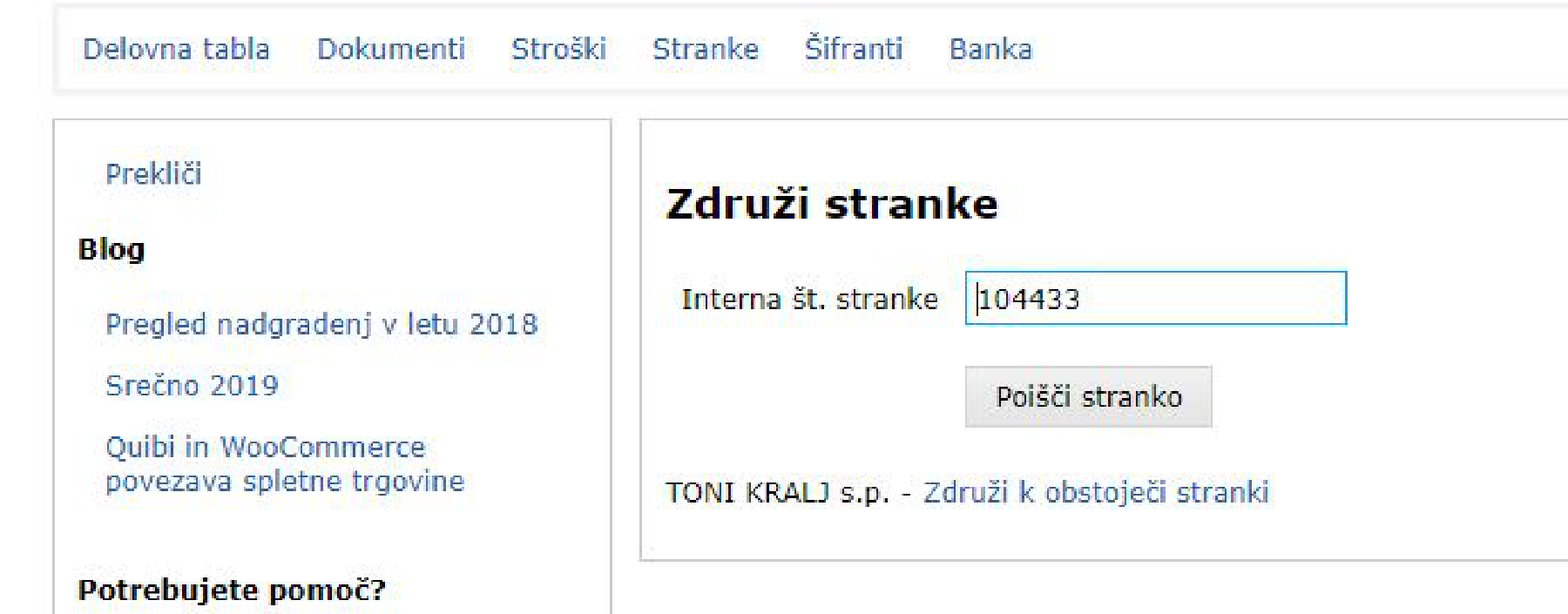 Združi k obstoječi stranki.