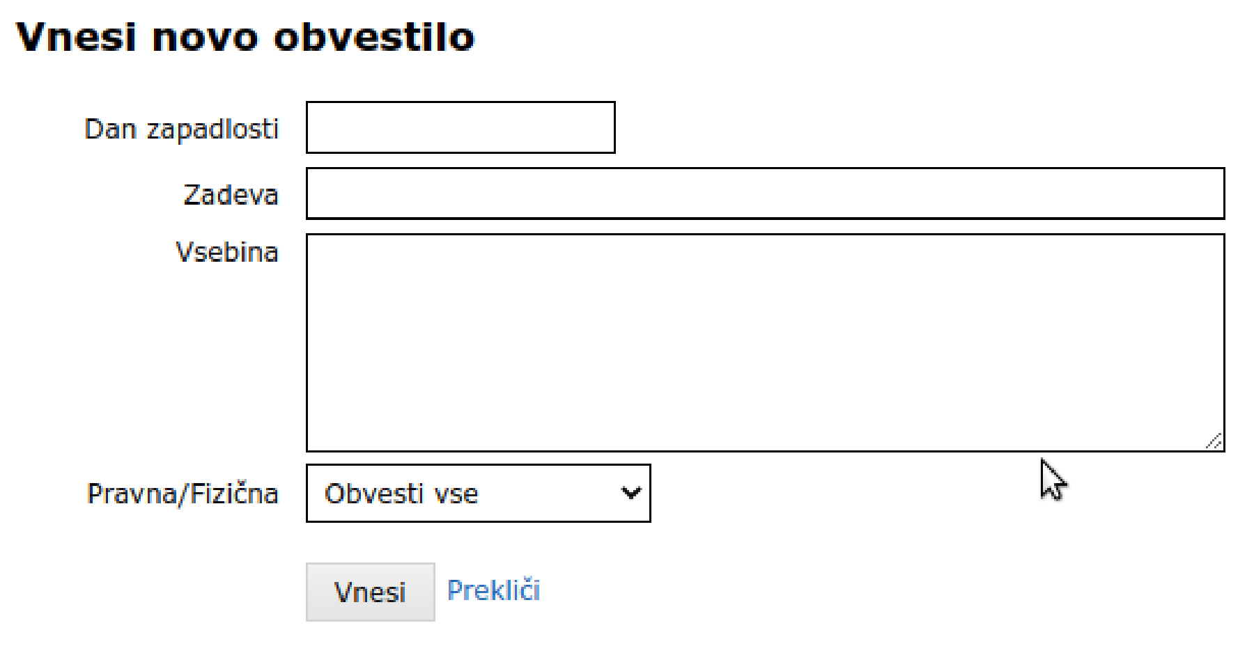 Vnesi novo obvestilo